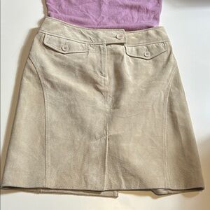 Vintage Lord Taylor Loft Beige Suede Pencil skirt with front pickets and slits